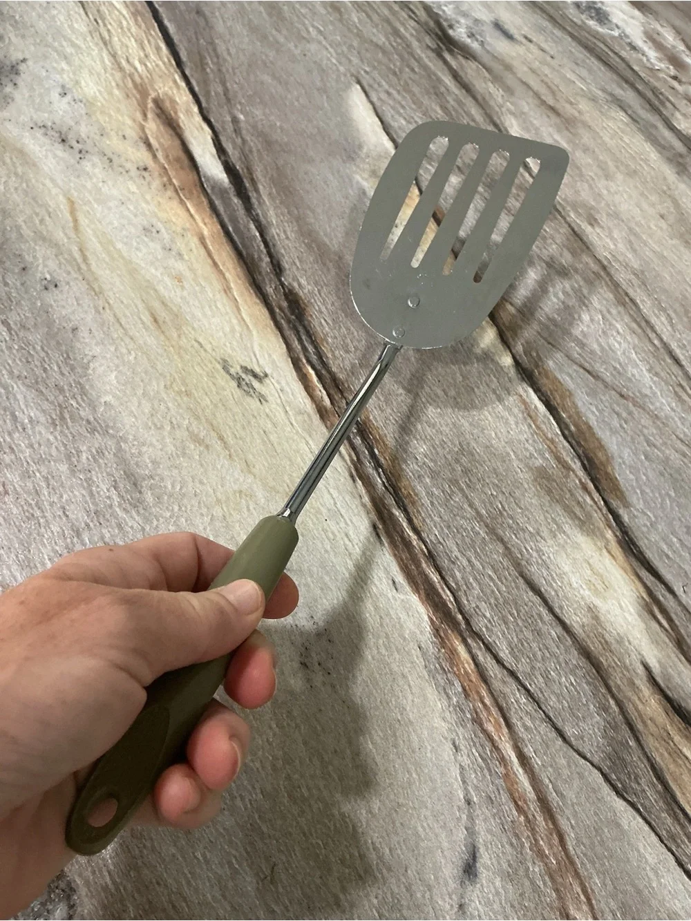 Vintage Ekco Slotted Spatula Turner Avocado Green Handle MCM Kitchen Utensil